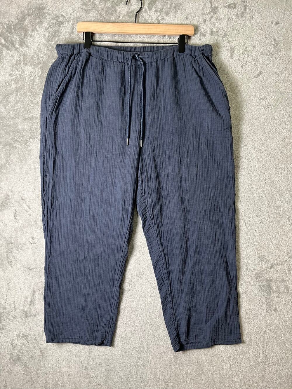 Quince 100% Organic Cotton Gauze Straight‎ Leg Pull On Pants Indigo Blue XL